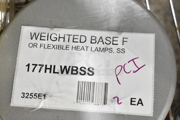 Silver weighted base for Avantco HL and HLD Flexible Heat Lamps, model 177HLWBSS. Brand new with minor scratches.