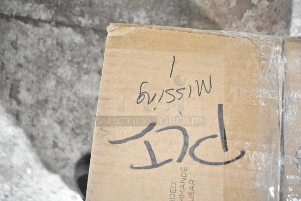 Cardboard box with visible text indicating "missing." Box likely contains Libbey 9326 Prism 24 oz. red wine glasses.