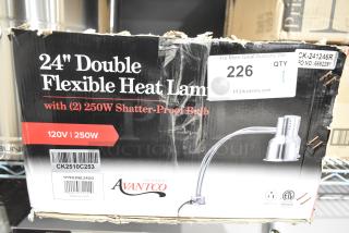 Brand new Avantco 177HLDBL24GD 24" double arm stainless steel heat lamp, 120V, in original packaging, slight box wear.