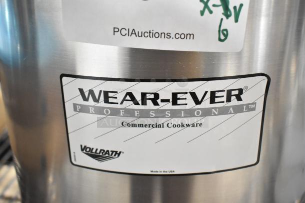 Vollrath Wear-Ever Stock Pot, stainless steel, commercial cookware, scratch and dent, label indicates professional use.