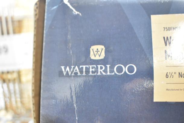 BRAND NEW 750FMS8 Waterloo wall-mounted mop sink faucet with 8" centers. Box shows minor scratches and dents.