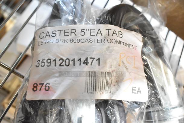 Bag containing a brand new 5" caster without brake, part number 35912011471, labeled as 600CASTER component.