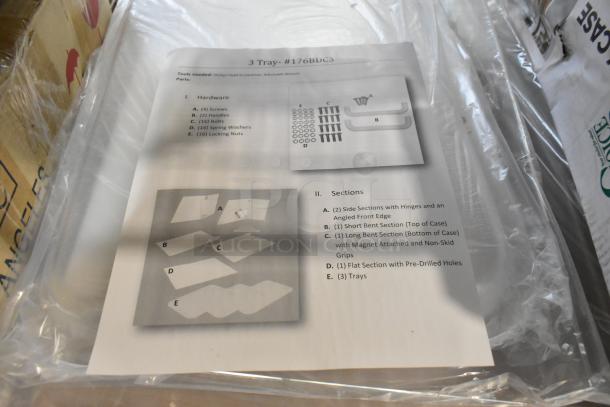 7 brand new items including a 176BDC3 3-Tray set, with assembly instructions detailing hardware and sections layout.