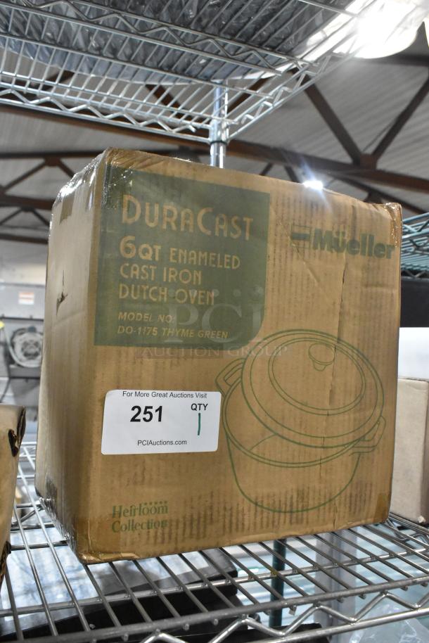 Brand new Mueller DuraCast 6 qt enameled cast iron Dutch oven in original box, model DO-1175, thyme green.