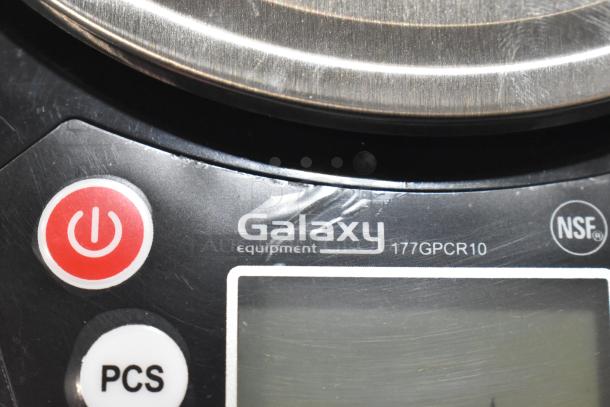 "Galaxy 177GPCR10 10 lb. Digital Portion Control Scale, new, features stainless steel platform, power button, PCS function, NSF logo."
