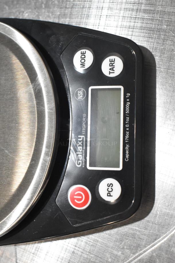 Galaxy 177GPCR10 10 lb. Round Digital Portion Control Scale, new, features stainless steel platform, mode, tare functions.