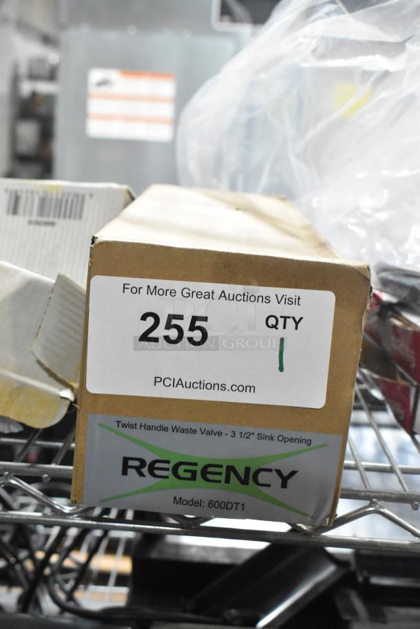 Brand new Regency 600DT1 twist handle waste valve, fits 3 1/2" sink opening, with labeled packaging.