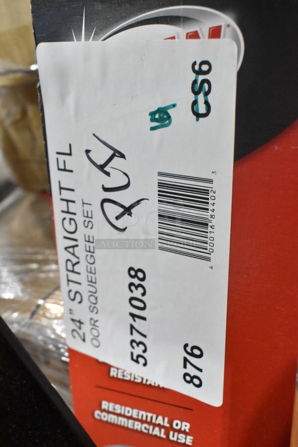 Brand new Libman 24" floor squeegee with 60" wood handle, model 1038. Label shows item number 5371038 for residential or commercial use.