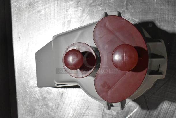 Brand new Robot Coupe gray poly feed head for food processor; slight scratch and dent condition.