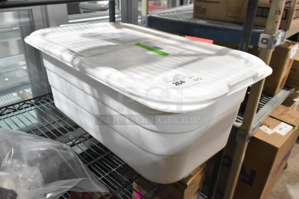 White storage bin containing new Ayrking HPB303 lug without hole and HPB325 lug with hole. Labeling indicates lot "264."