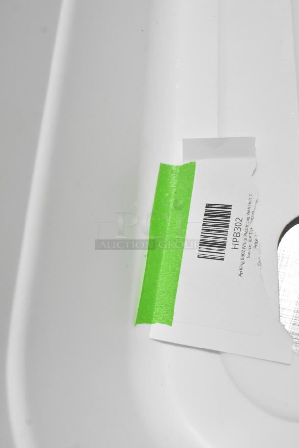 2 brand new Ayrking items: HPB303 Lug W/O Hole, HPB325 White Plastic Lug with Hole; scratch and dent; labels visible.