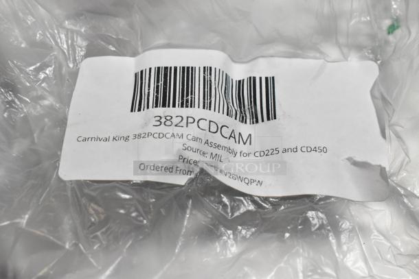 Carnival King 382PCDCAM cam assembly in packaging, with visible barcode and item details for CD225 and CD450.