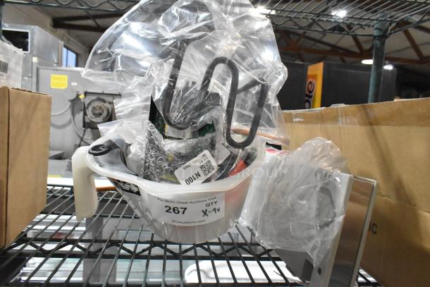 New assorted kitchen appliance parts in packaging, lot of 9, includes LED lid, condensate loop, power boards, and more.