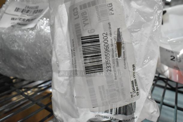 Bunn 50596.0002 Whipper Motor, 4mm Shaft, new condition, labeled packaging visible.