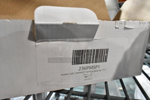 Box labeled 236PMSP1 Estella Caffe Heating Block, brand new condition, visible barcode and product details.