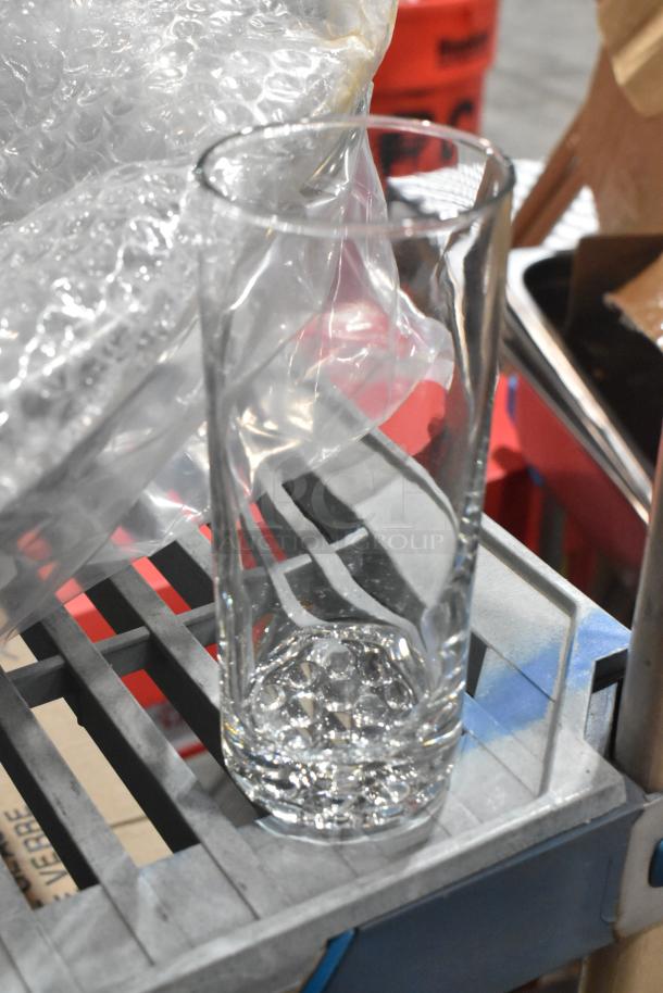 Brand new Libbey 23106 Nob Hill 10.5 oz. tall highball glass; scratch and dent condition; customizable; part of a 35-piece case.