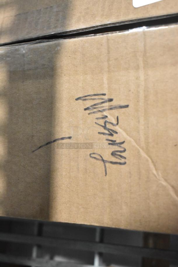 Brown cardboard box labeled "scratch and dent." Contains Libbey 23106 Nob Hill 10.5 oz. highball glasses, 35 per case. Box shows slight wear.