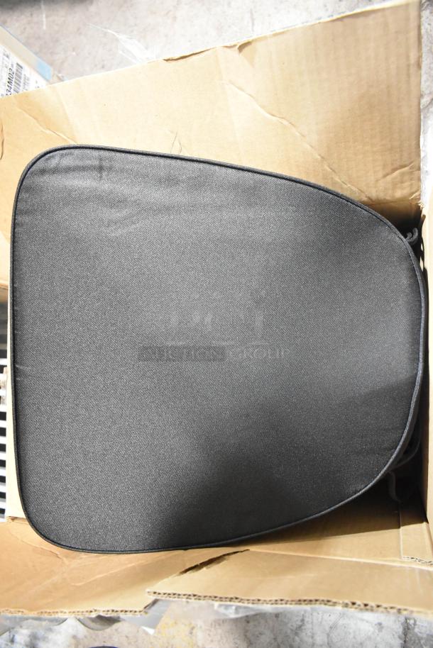 2 brand new Lancaster Table & Seating black Chiavari chair cushions, 2" thick, with ties, in a box. Scratch and dent condition.