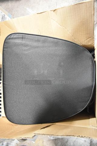2 brand new Lancaster Table & Seating black Chiavari chair cushions, 2" thick, with ties, in a box. Scratch and dent condition.