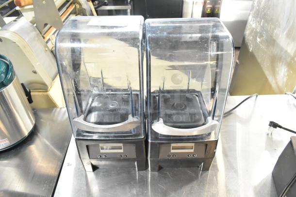 2 VitaMix VM0145 metal countertop blenders with sound enclosures. Features digital controls, 120V, 1 phase.