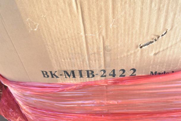 Six brand new items including BK-MIB-2422 stainless steel mobile ice bin, boxed with protective wrap.