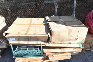 15 new items in boxes including John Boos PB-SS-208 portable soak sink with 8"D bowl, drain, wire shelves, and Metro poles.