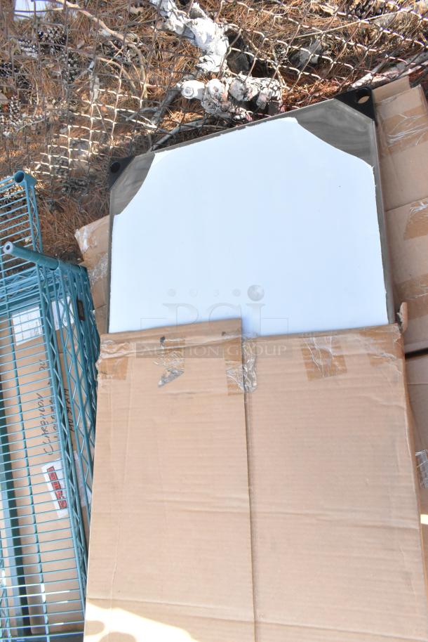 15 new items including John Boos PB-SS-208 20"H portable soak sink, boxed, with wire shelves and Metro poles.