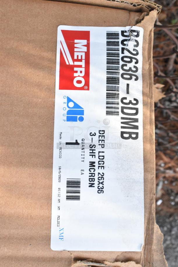 Metro BC2636-3DMB Deep Ledge Utility Cart box label, new, 25x36 inches, made in Mexico, 3 shelves, durable.