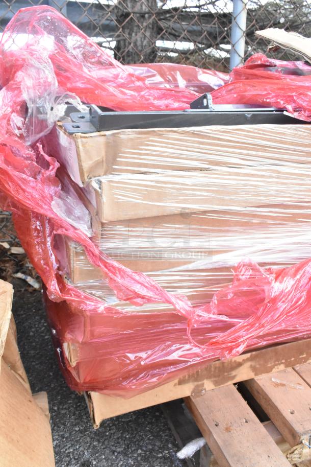 12 brand new items including Metro SMA24A-ADD 24" shelf arm and Metro 2460DRK3 dunnage shelf, wrapped in protective red plastic.