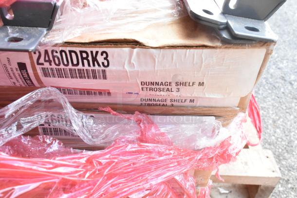 12 new items including Metro 2460DRK3 Dunnage Shelf visible in packaging. Includes oven rack, Metro SMA24A-ADD shelf arm.