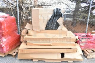 Eight brand new items in original packaging. Includes Krowne KR24-HX18 dual sink, Metro MQ2148G shelf, SC-72 pot rack.