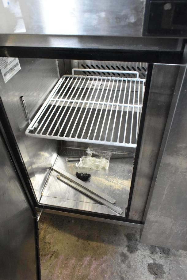 2022 Atosa MSF3610GR stainless steel commercial prep table with open storage compartment, commercial casters, 115V, 1 phase.