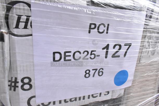Pallet of 30 brand new scratch and dent items, including cold cups, cake circles, and popcorn buckets, wrapped in plastic with label "PCI DEC25-127 876."