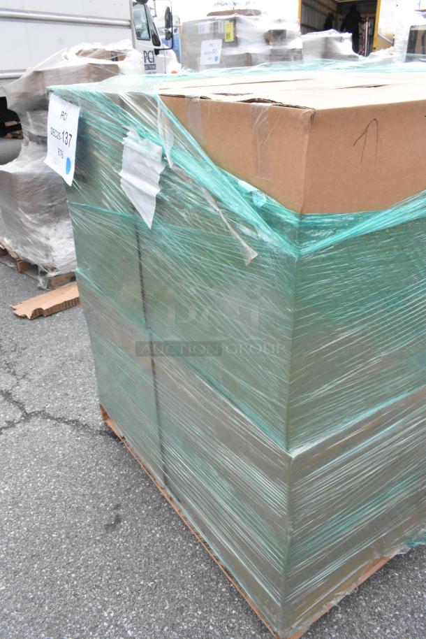 Pallet of 8 Martha Stewart Taytum Saddle Brown faux leather swivel office chairs, scratch and dent, oil-rubbed bronze finish.