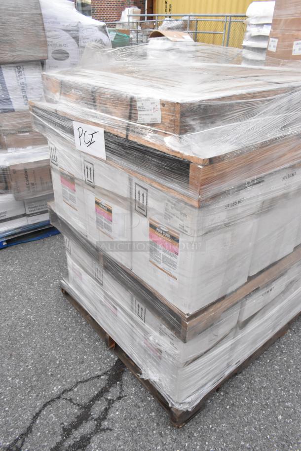 Pallet of 24 new "Pink Suds" powdered hand dishwash cases, shrink-wrapped, labeled PCI; visible wear, sold as scratch and dent.
