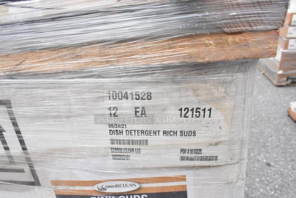 24 new scratch and dent pallets with Pink Suds Powdered Hand Dishwash; labeled "Dish Detergent Rich Suds."