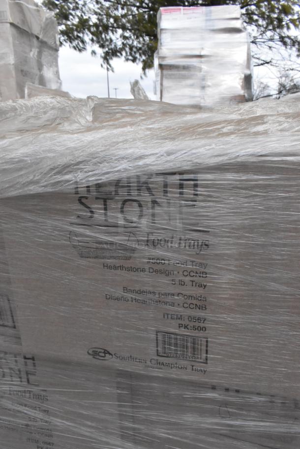 14 Hearth Stone food trays, brand new scratch and dent, wrapped on pallets. Item 0567, PK:500, Hearthstone Design CCNB.
