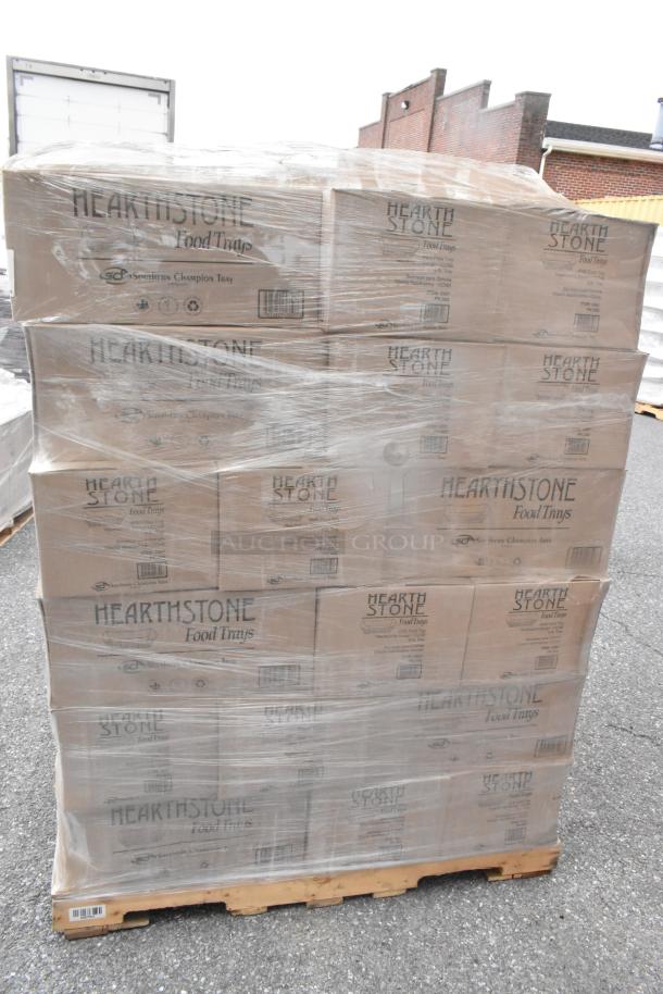 42 brand new Hearth Stone food trays on pallet, boxes labeled "Southern Champion Tray," minor scratch and dent condition.