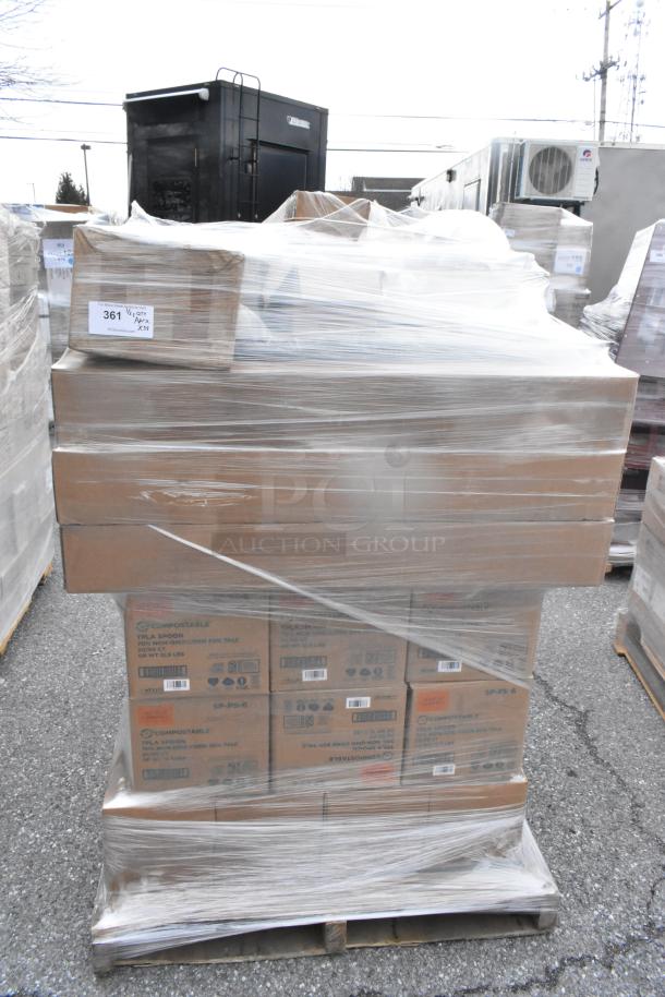 Pallet of 35 brand new items, including baskets and Vollrath RT100-DR Retro Kit. Wrapped in plastic, visible box labels.