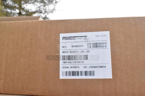 Cardboard box with Prince Castle label, model 740-T4, single function 4-channel timer, serial CS-Z2346CTI0014.