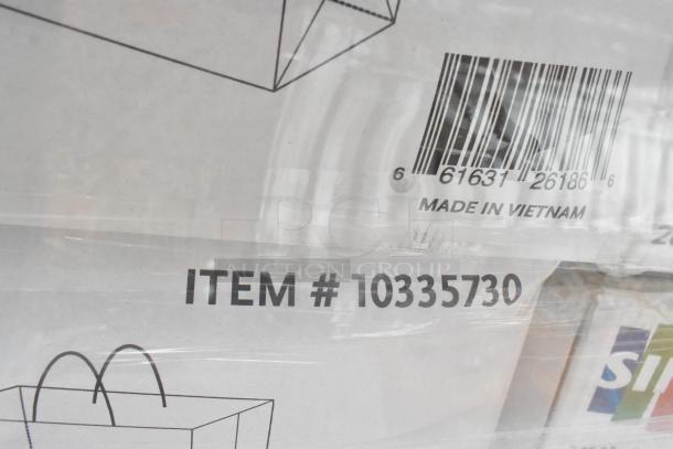 Box of Singer 10335730 white twisted handle paper bags, labeled "Made in Vietnam." Includes visible barcode.