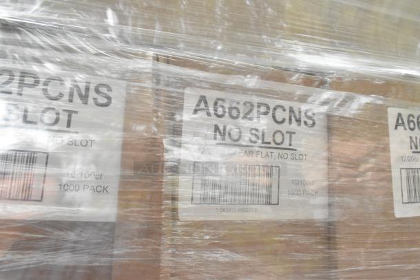 Plastic-wrapped items labeled "A662PCNS NO SLOT," each in a 1000-pack box, part of a 36-piece auction lot.