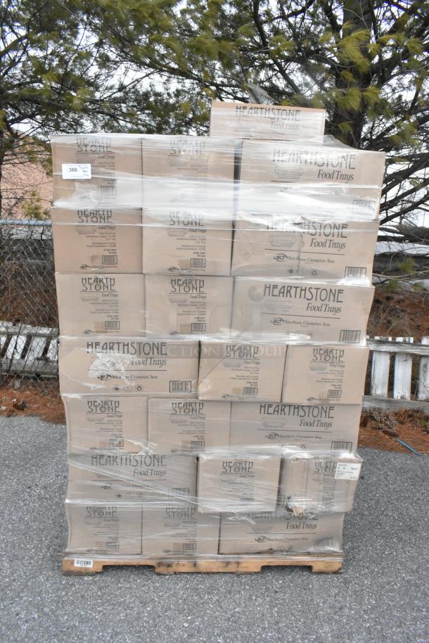 Pallet of 50 brand new Hearth Stone Food Trays boxes, scratch and dent condition, shrink-wrapped, labeled "Southern Champion Tray."