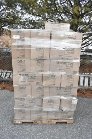 Pallet of 50 brand new Hearth Stone Food Trays boxes, scratch and dent condition, shrink-wrapped, labeled "Southern Champion Tray."