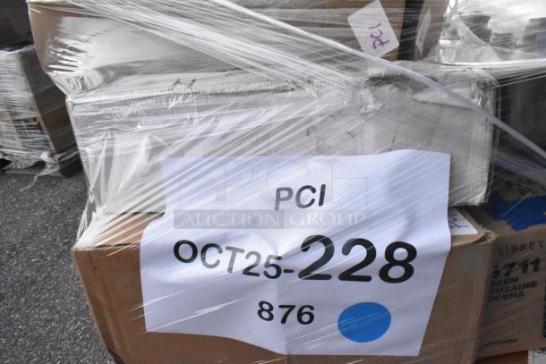 42 new scratch and dent items, including cutting board, fan motor, juice and dessert glasses. Wrapped with label "PCI OCT25-228".