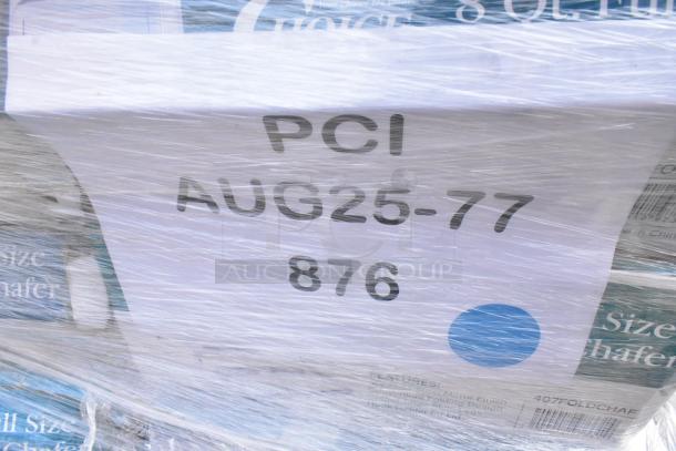 Pallet of 40 new items, including a mirror and sink, wrapped in plastic. Tag reads "PCI AUG25-77 876."