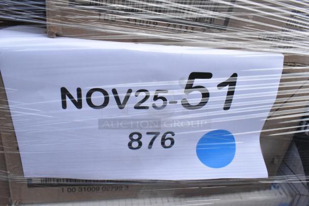 Pallet of 37 scratch and dent items, including table tops, wicker baskets, plastic plates, wrapped in plastic. Marked "NOV25-51 876."