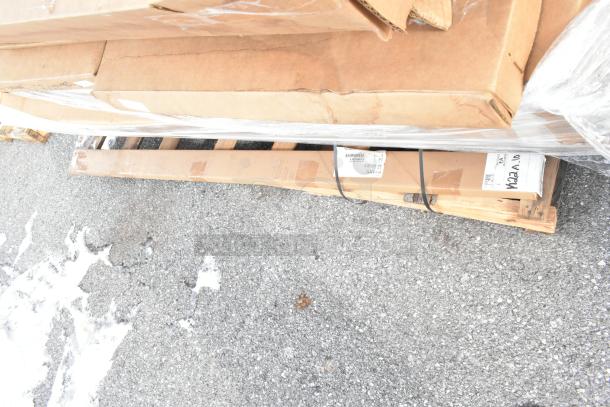 12 new scratch and dent items on a pallet; includes P63P Epoxy Post, DB4 Donut Bumper, Gold Bond Caster, Metro Wire Shelf, MetroMax Shelf.