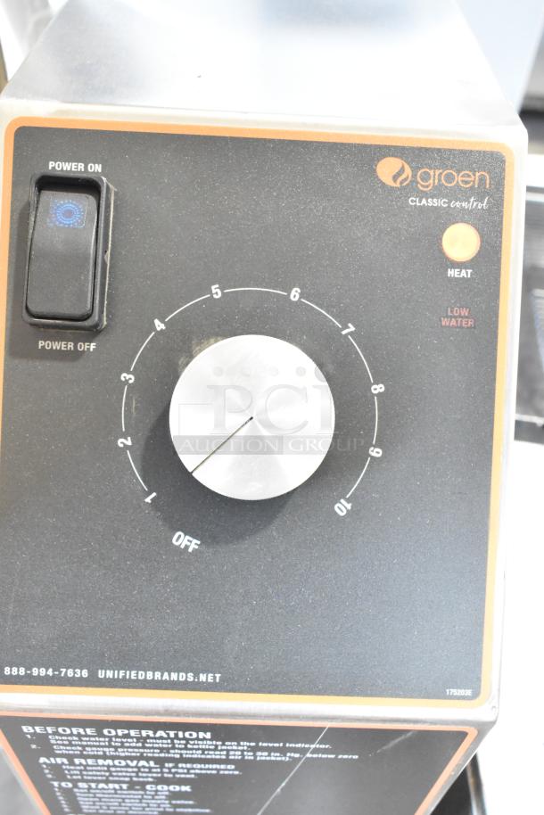 Groen TDH-48C control panel with power switch and temperature dial. Branding and operation instructions visible.