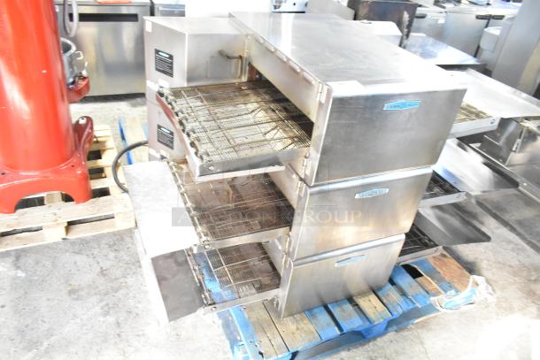 Three 2017 Turbochef HhC2020 stainless steel rapid cook conveyor ovens, 208/240V, 3 phase, on pallet.